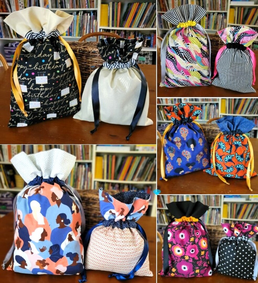 Reusable Fabric Gift Bag, Women's Day Theme, Set of 2, Eco-Friendly Wrapping Paper, Drawstring Cotton Cloth Sack MakerPlace by Michaels